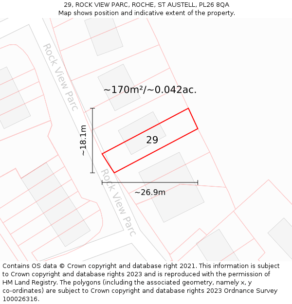 29, ROCK VIEW PARC, ROCHE, ST AUSTELL, PL26 8QA: Plot and title map