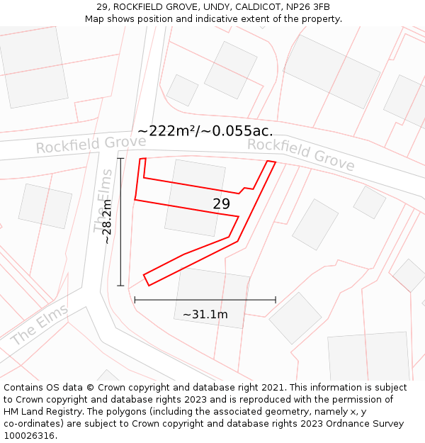 29, ROCKFIELD GROVE, UNDY, CALDICOT, NP26 3FB: Plot and title map