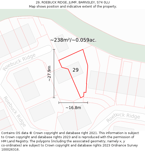 29, ROEBUCK RIDGE, JUMP, BARNSLEY, S74 0LU: Plot and title map