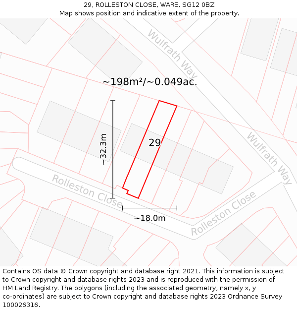 29, ROLLESTON CLOSE, WARE, SG12 0BZ: Plot and title map