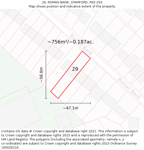 29, ROMAN BANK, STAMFORD, PE9 2SS: Plot and title map