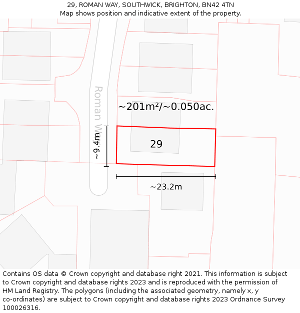 29, ROMAN WAY, SOUTHWICK, BRIGHTON, BN42 4TN: Plot and title map