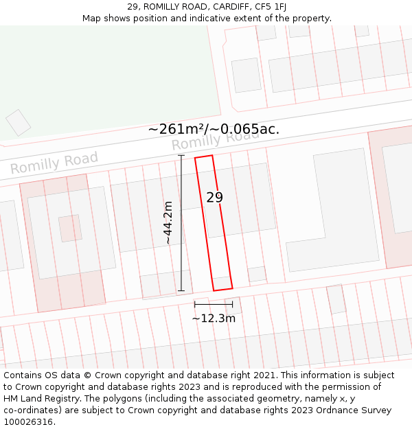 29, ROMILLY ROAD, CARDIFF, CF5 1FJ: Plot and title map