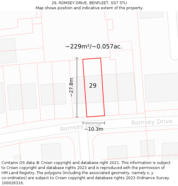29, ROMSEY DRIVE, BENFLEET, SS7 5TU: Plot and title map