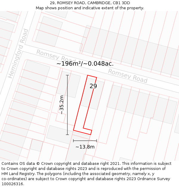 29, ROMSEY ROAD, CAMBRIDGE, CB1 3DD: Plot and title map
