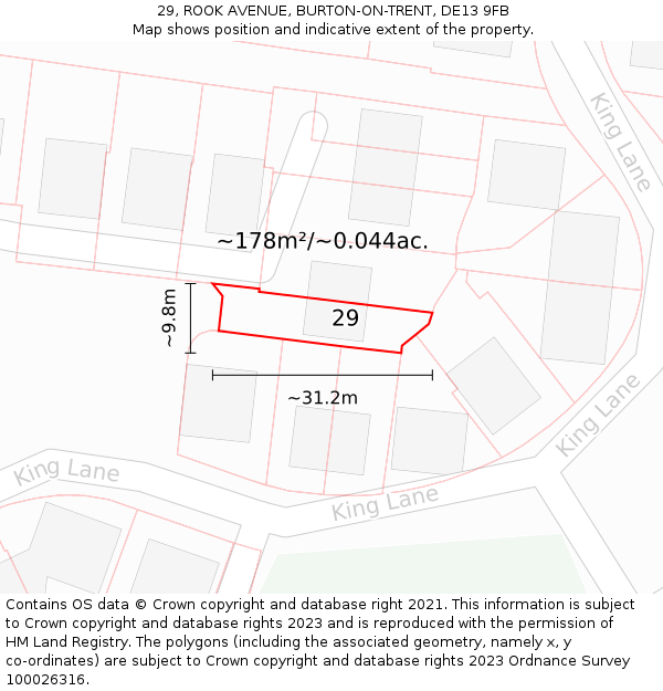 29, ROOK AVENUE, BURTON-ON-TRENT, DE13 9FB: Plot and title map