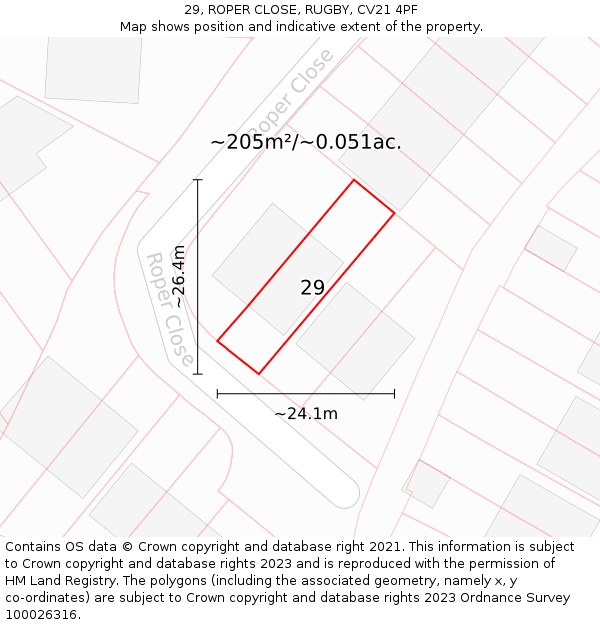 29, ROPER CLOSE, RUGBY, CV21 4PF: Plot and title map