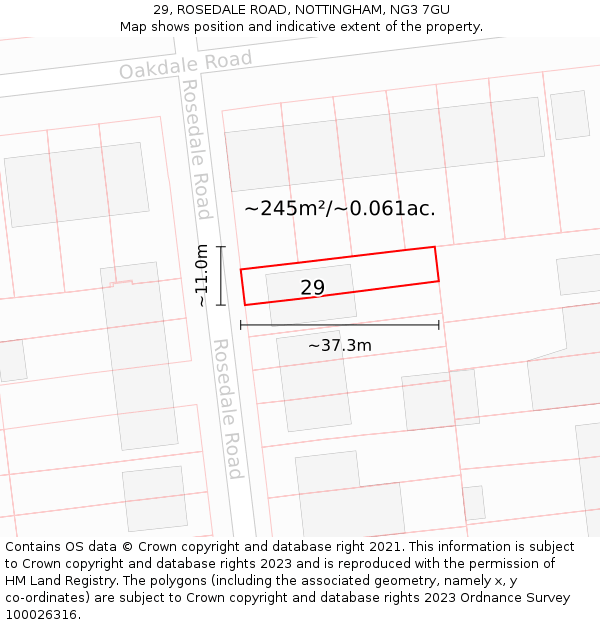 29, ROSEDALE ROAD, NOTTINGHAM, NG3 7GU: Plot and title map
