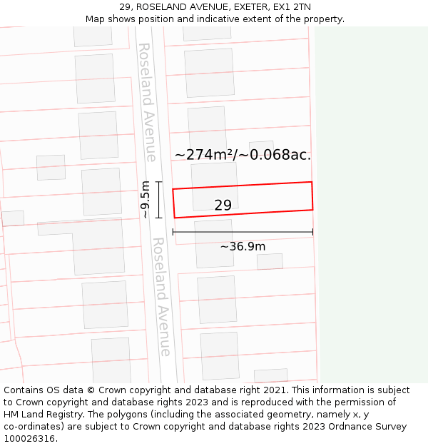 29, ROSELAND AVENUE, EXETER, EX1 2TN: Plot and title map