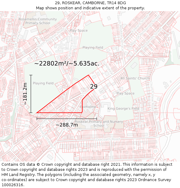 29, ROSKEAR, CAMBORNE, TR14 8DG: Plot and title map