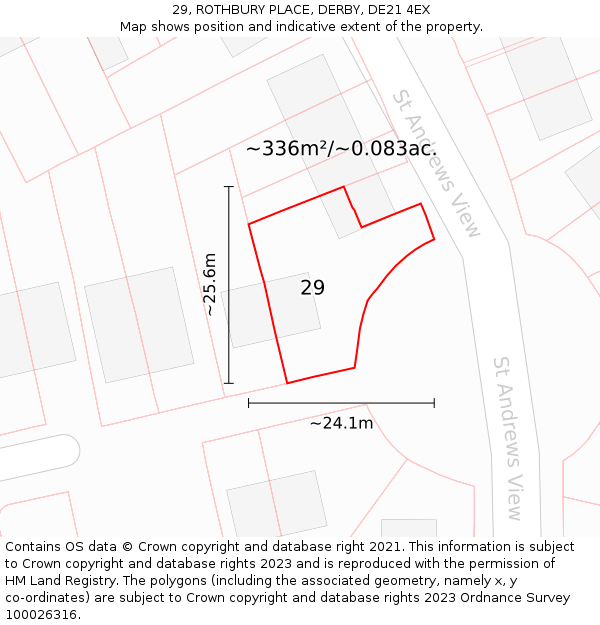 29, ROTHBURY PLACE, DERBY, DE21 4EX: Plot and title map