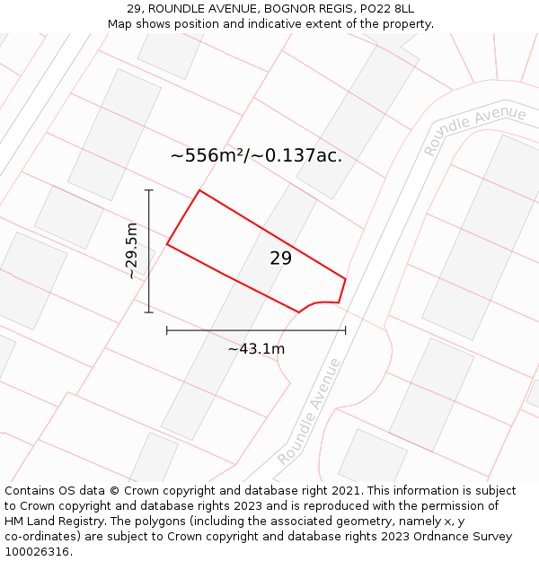 29, ROUNDLE AVENUE, BOGNOR REGIS, PO22 8LL: Plot and title map