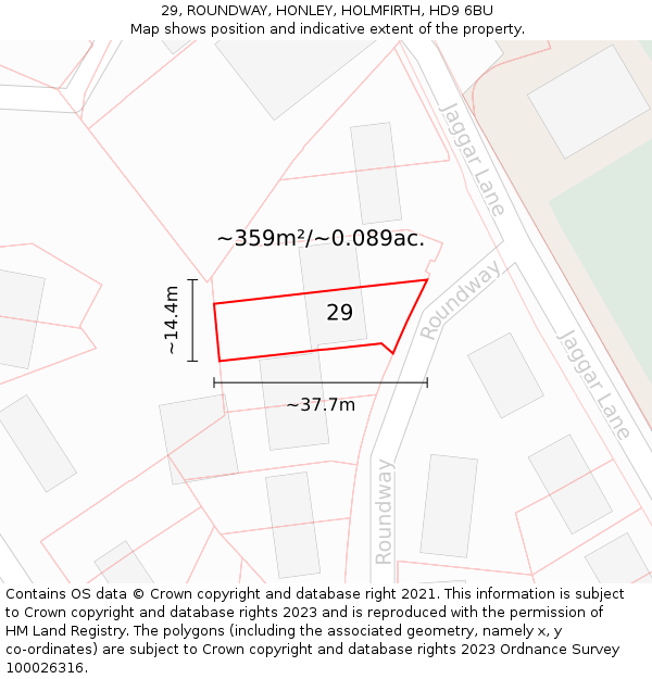 29, ROUNDWAY, HONLEY, HOLMFIRTH, HD9 6BU: Plot and title map