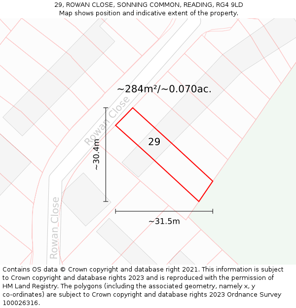 29, ROWAN CLOSE, SONNING COMMON, READING, RG4 9LD: Plot and title map