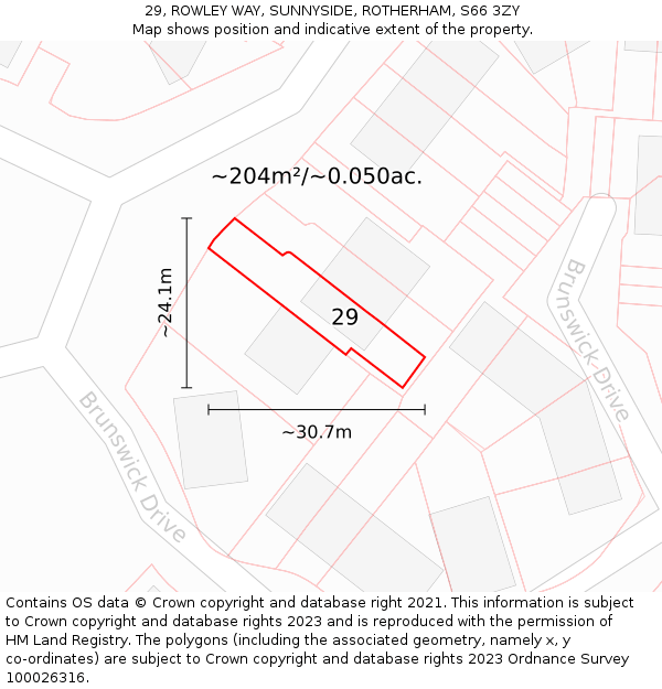 29, ROWLEY WAY, SUNNYSIDE, ROTHERHAM, S66 3ZY: Plot and title map