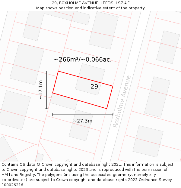 29, ROXHOLME AVENUE, LEEDS, LS7 4JF: Plot and title map