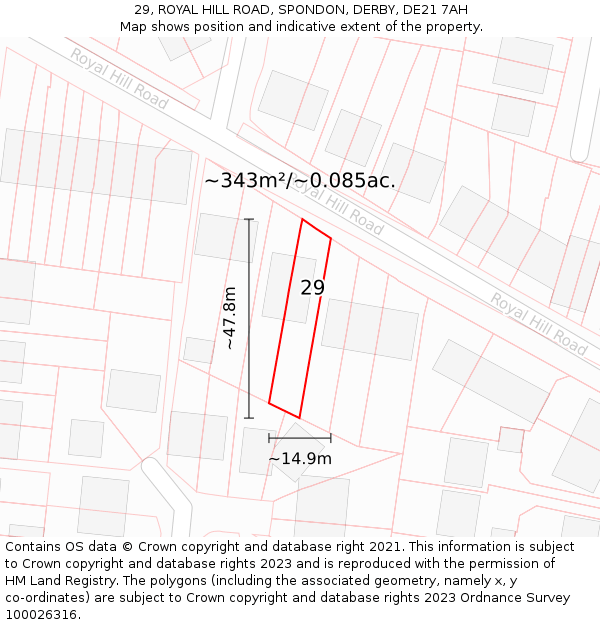 29, ROYAL HILL ROAD, SPONDON, DERBY, DE21 7AH: Plot and title map