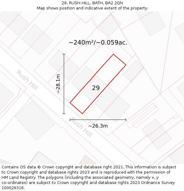 29, RUSH HILL, BATH, BA2 2QN: Plot and title map