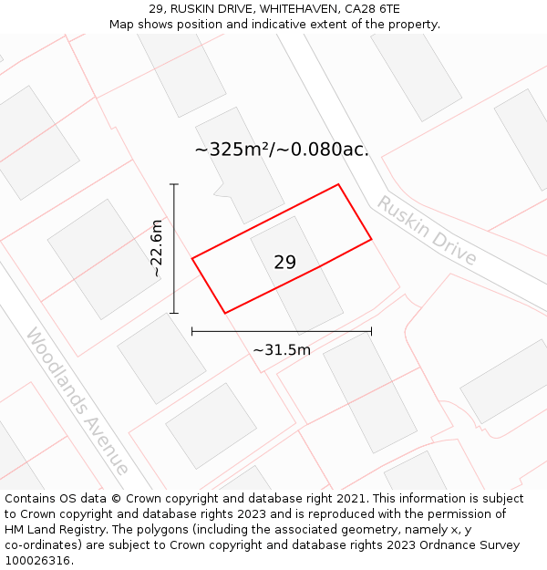 29, RUSKIN DRIVE, WHITEHAVEN, CA28 6TE: Plot and title map