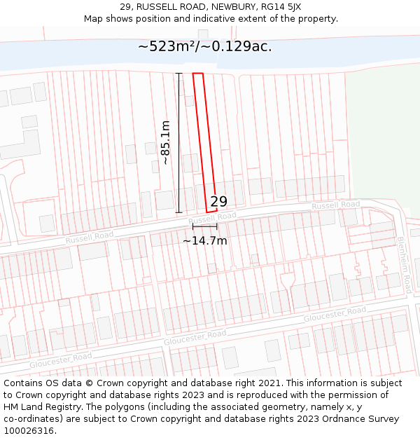 29, RUSSELL ROAD, NEWBURY, RG14 5JX: Plot and title map