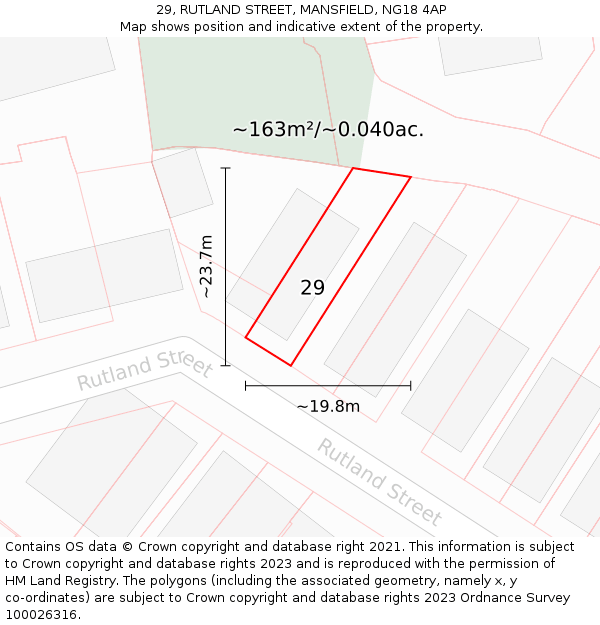 29, RUTLAND STREET, MANSFIELD, NG18 4AP: Plot and title map