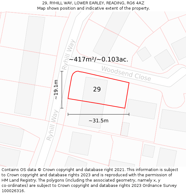 29, RYHILL WAY, LOWER EARLEY, READING, RG6 4AZ: Plot and title map