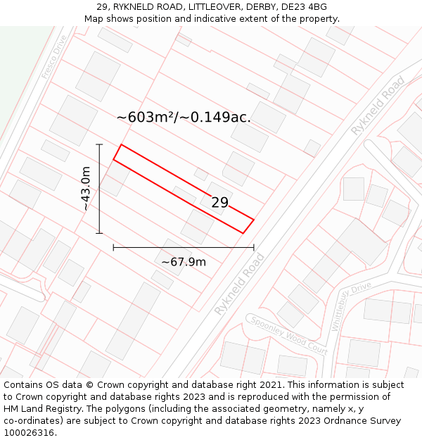 29, RYKNELD ROAD, LITTLEOVER, DERBY, DE23 4BG: Plot and title map