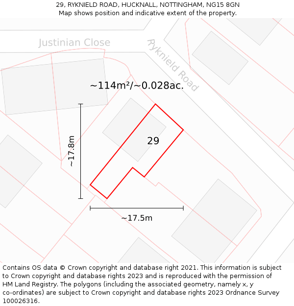 29, RYKNIELD ROAD, HUCKNALL, NOTTINGHAM, NG15 8GN: Plot and title map