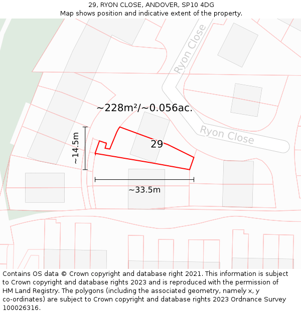 29, RYON CLOSE, ANDOVER, SP10 4DG: Plot and title map