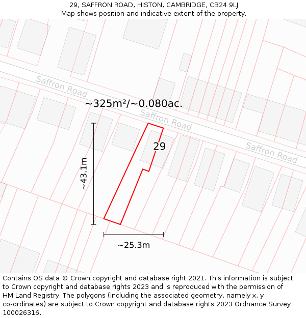 29, SAFFRON ROAD, HISTON, CAMBRIDGE, CB24 9LJ: Plot and title map