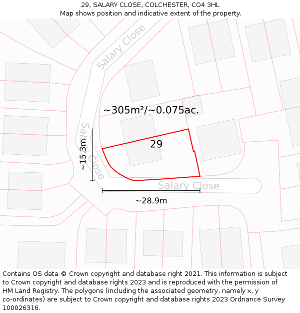 29, SALARY CLOSE, COLCHESTER, CO4 3HL: Plot and title map