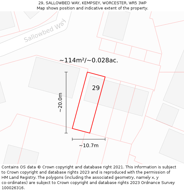 29, SALLOWBED WAY, KEMPSEY, WORCESTER, WR5 3WP: Plot and title map