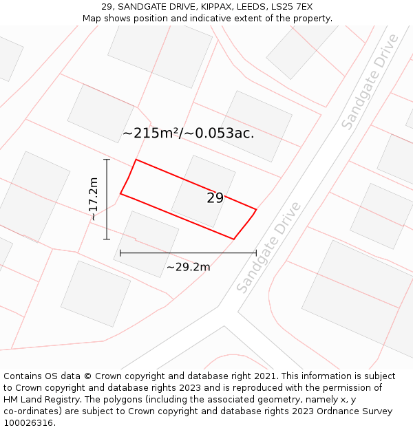 29, SANDGATE DRIVE, KIPPAX, LEEDS, LS25 7EX: Plot and title map