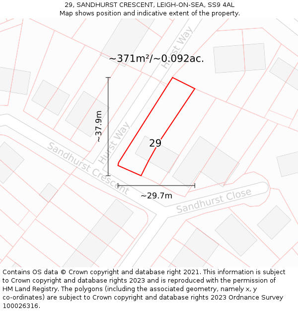 29, SANDHURST CRESCENT, LEIGH-ON-SEA, SS9 4AL: Plot and title map