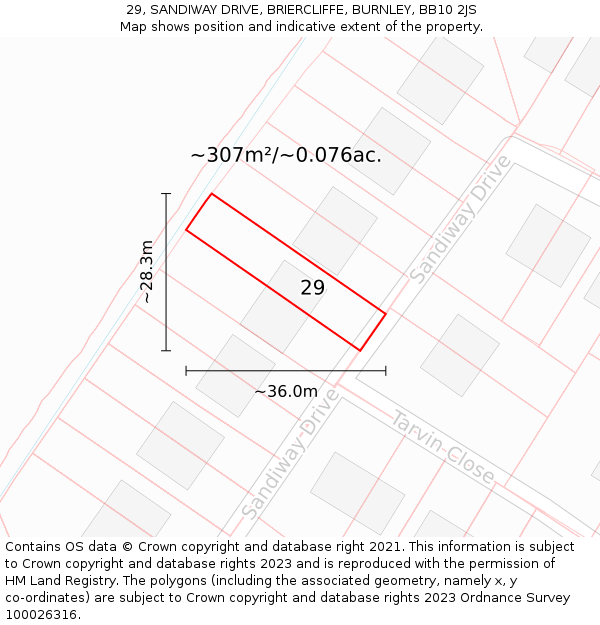 29, SANDIWAY DRIVE, BRIERCLIFFE, BURNLEY, BB10 2JS: Plot and title map