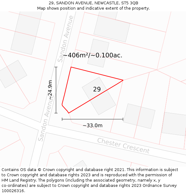 29, SANDON AVENUE, NEWCASTLE, ST5 3QB: Plot and title map