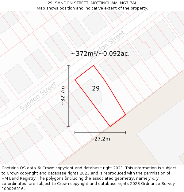 29, SANDON STREET, NOTTINGHAM, NG7 7AL: Plot and title map