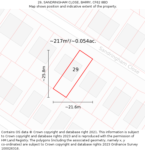 29, SANDRINGHAM CLOSE, BARRY, CF62 8BD: Plot and title map