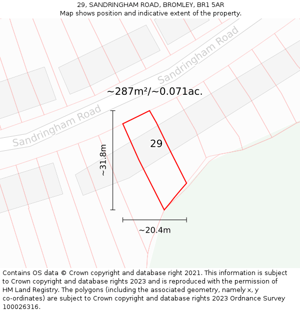 29, SANDRINGHAM ROAD, BROMLEY, BR1 5AR: Plot and title map
