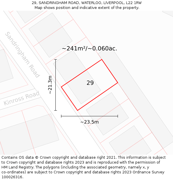 29, SANDRINGHAM ROAD, WATERLOO, LIVERPOOL, L22 1RW: Plot and title map
