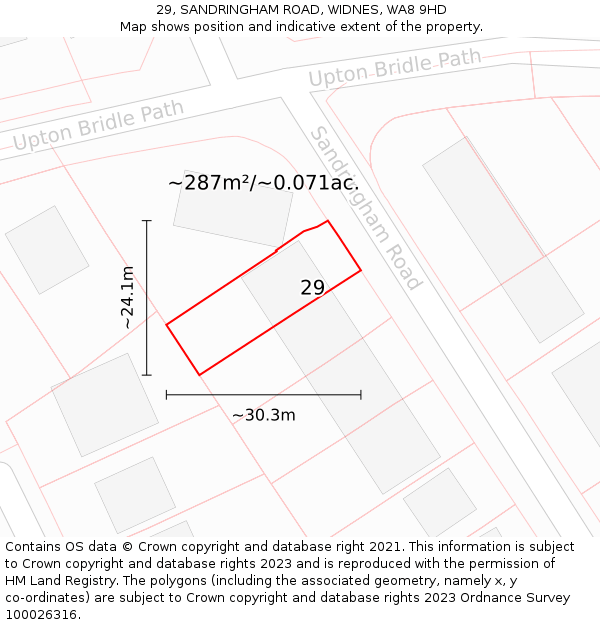 29, SANDRINGHAM ROAD, WIDNES, WA8 9HD: Plot and title map