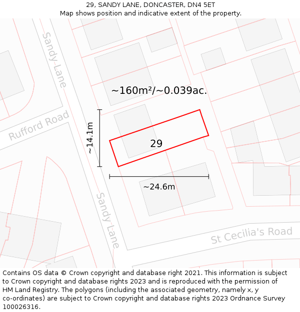 29, SANDY LANE, DONCASTER, DN4 5ET: Plot and title map