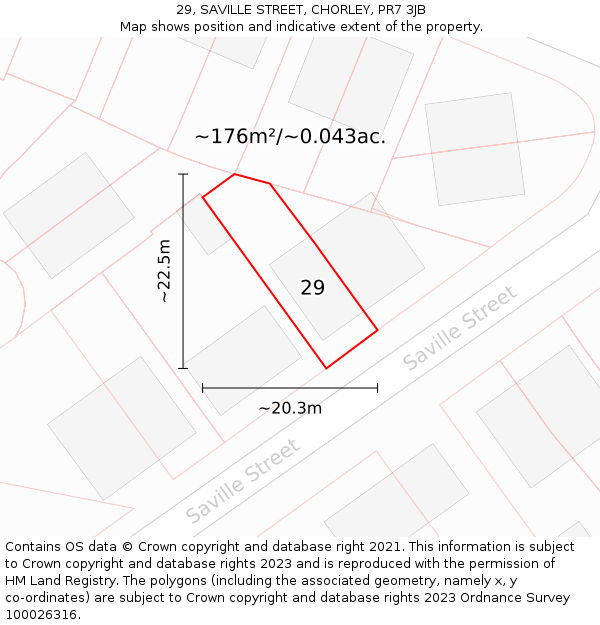 29, SAVILLE STREET, CHORLEY, PR7 3JB: Plot and title map