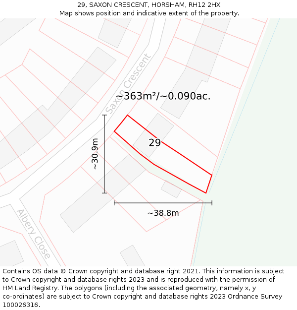 29, SAXON CRESCENT, HORSHAM, RH12 2HX: Plot and title map
