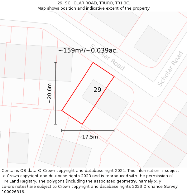29, SCHOLAR ROAD, TRURO, TR1 3GJ: Plot and title map