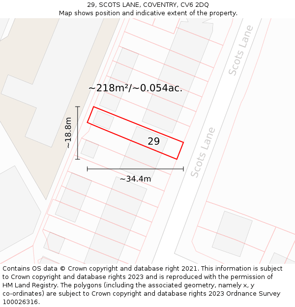 29, SCOTS LANE, COVENTRY, CV6 2DQ: Plot and title map