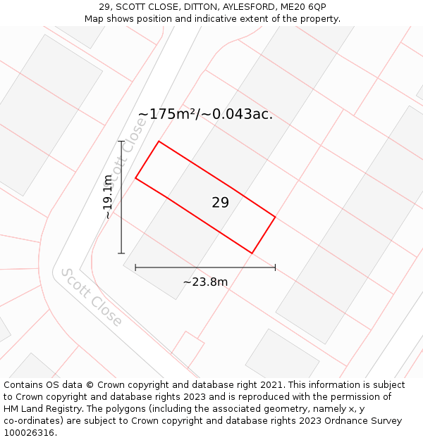 29, SCOTT CLOSE, DITTON, AYLESFORD, ME20 6QP: Plot and title map