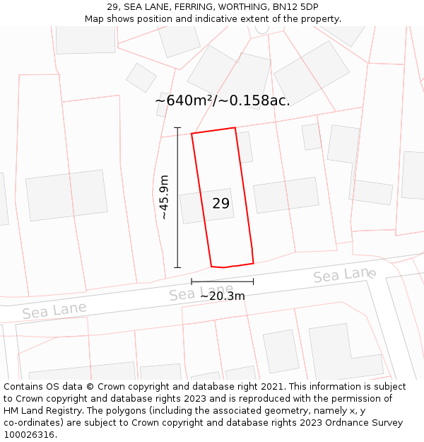 29, SEA LANE, FERRING, WORTHING, BN12 5DP: Plot and title map