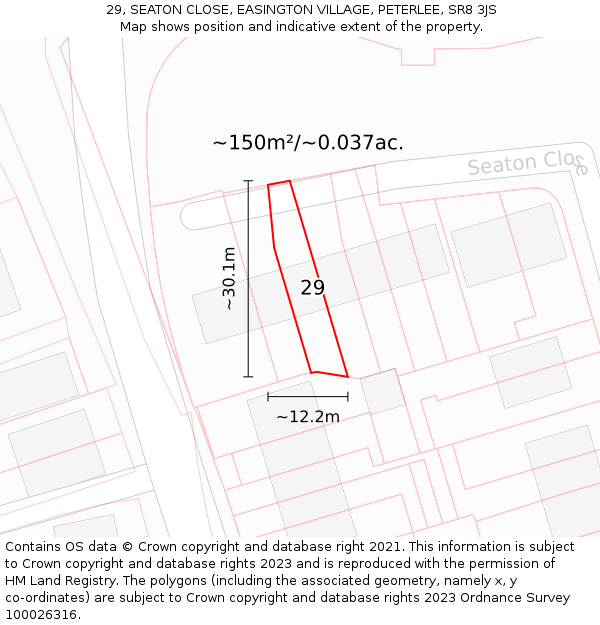 29, SEATON CLOSE, EASINGTON VILLAGE, PETERLEE, SR8 3JS: Plot and title map