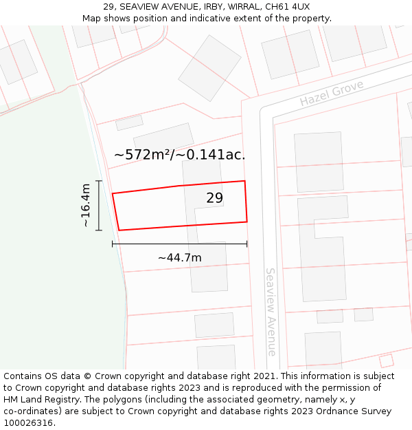 29, SEAVIEW AVENUE, IRBY, WIRRAL, CH61 4UX: Plot and title map